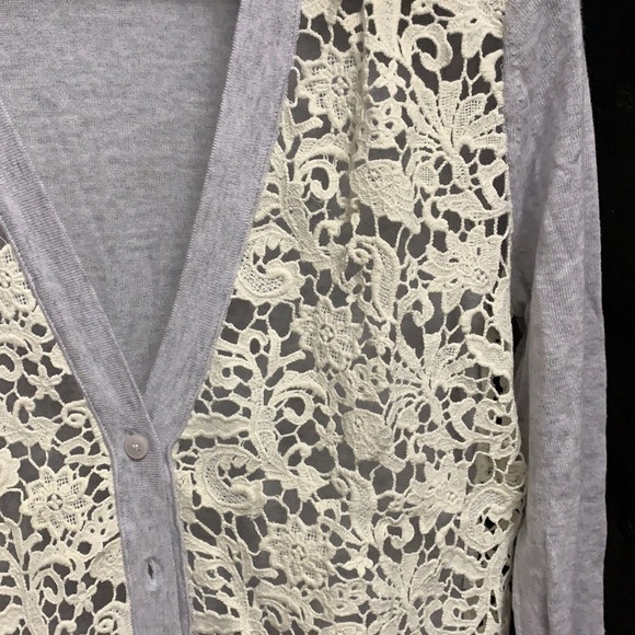 Loft cardigan with crochet front on gray sweater - Picture 2 of 5